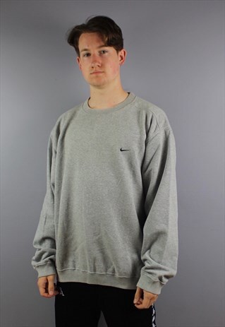 VINTAGE NIKE SWEATSHIRT IN GREY WITH EMBROIDERED SWOOSH LOGO