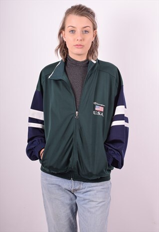CHAMPION WOMENS VINTAGE TRACKSUIT TOP JACKET XXL GREEN 90'S