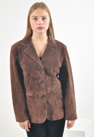 VINTAGE SUEDE LEATHER BLAZER JACKET IN BROWN