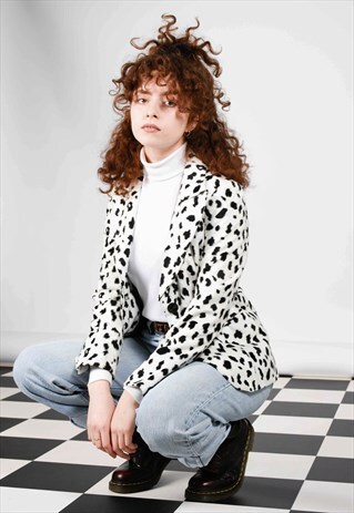 CRUELLA DEVILLE VIBES DALMATIAN PRINT FAUX FUR BLAZER JACKET