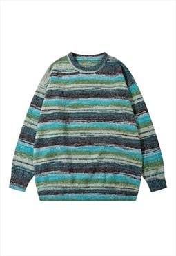 Striped sweater fluffy jumper woolen rainbow pullover  blue