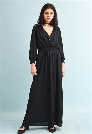 VINTAGE 70'S RETRO ELEGANT DRAPED FULL LENGTH MAXI DRESS