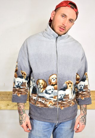 VINTAGE 90S DOG PRINT 3/4 SLEEVE FLEECE JACKET