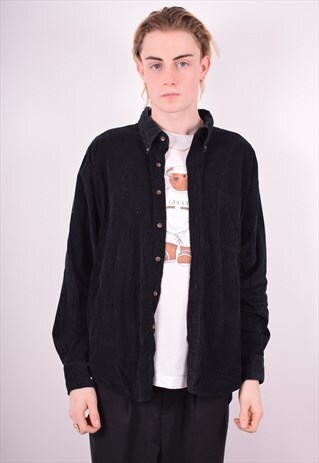 MENS VINTAGE CORDUROY SHIRT LARGE BLACK 90'S