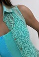 80'S BUTTON DOWN SHIRT IN AQUA LACE WITH GOLD STUD