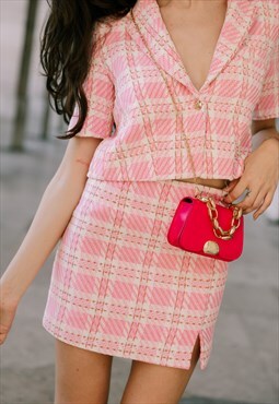 Pink Tweed Mini Split Skirt