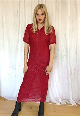 RED BURGUNDY MAXI VINTAGE DRESS