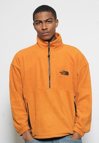 VINTAGE NORTH FACE 1/4 ZIP LOGO POLARTEC FLEECE ORANGE