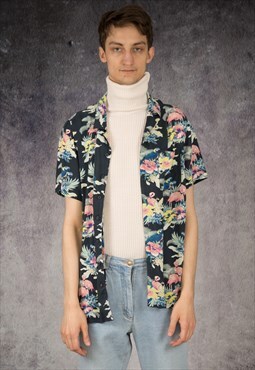 90s short sleeve shirt with colorful botanic print