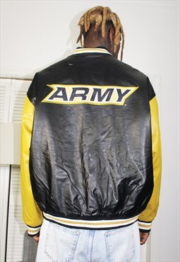 Vintage 90's Steve & Barry's Leather Sleeve 'Army' Varsity 