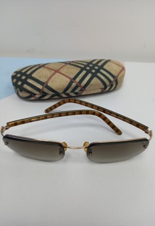 90's Sunglasses Plaid Checked Brown Clear Ombre 