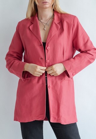VINTAGE 70S MINIMAL LINEN BLAZER IN SALMON