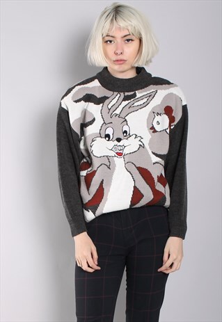 VINTAGE RABBIT BUNNY PRINT JUMPER