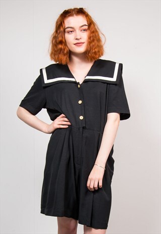 90'S VINTAGE BLACK SAILOR STYLE CUTE PLAYSUIT
