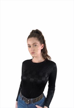 Womens Vintage Fendi top black zucca print long sleeve shirt
