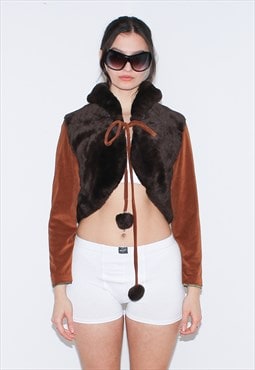 Vintage Y2K warm faux fur crop top in brown