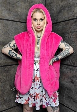 Bright fleece gilet handmade neon hoodie fluffy jacket pink