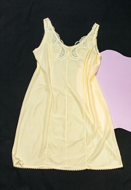 Vintage Slip Dress 70s Sheer Babydoll in Yellow