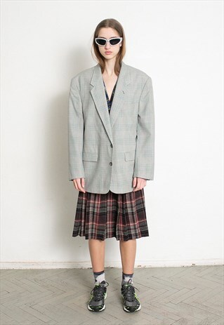 VINTAGE 90S CHECKED BLAZER GREY