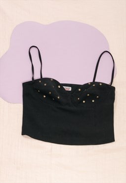 Vintage crop top 90s grunge bralette black bronze stud