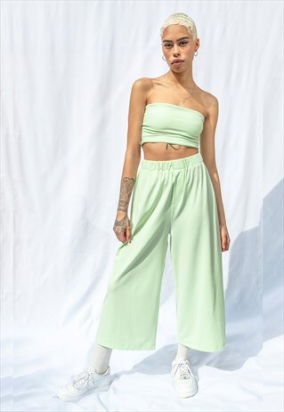 WIDE LEG HIGH WAIST TROUSERS IN PASTEL GREEN