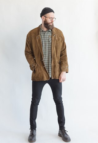 VINTAGE 70S BOHO BLAZER JACKET IN MOSS SUEDE