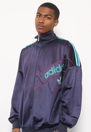 VINTAGE ADIDAS LOGO TRACK JACKET NAVY BLUE