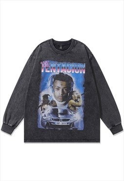 XXXTentacion t-shirt vintage wash top rapper print long tee