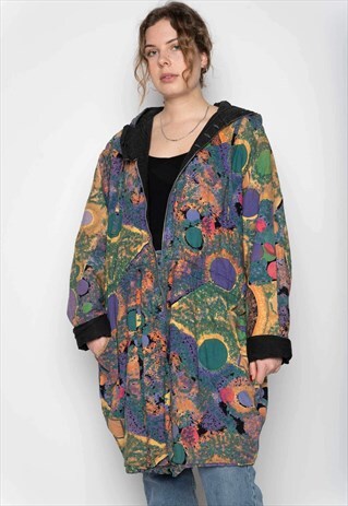 MULTICOLOR CRAZY PATTERN COTTON PARKA XL