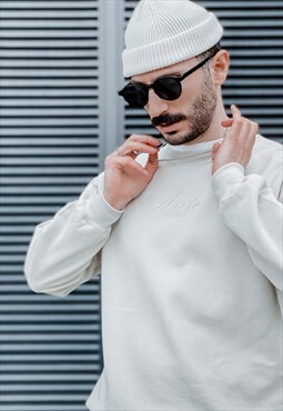 Script Embroidered Sweatshirt in Colour Sand