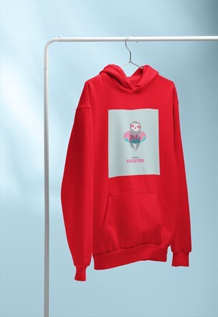 SLOTH ANIMAL NEED VACATION POOL WATER RED HOODIE RETRO