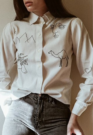 HAND EMBROIDERED PETITE BEIGE SHIRT