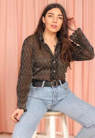 VINTAGE 80S SHEER PARTY BLOUSE IN METALLIC GOLD