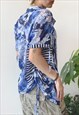 VINTAGE Y2K 00'S BLUE ABSTRACT PRINT SUMMER FESTIVAL SHIRT