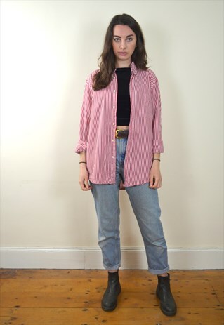 1990S VINTAGE RED & WHITE STRIPED LONG SLEEVE SHIRT