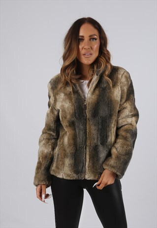 VINTAGE FAUX FUR COAT JACKET SHORT UK 8 XS (CJ3B)