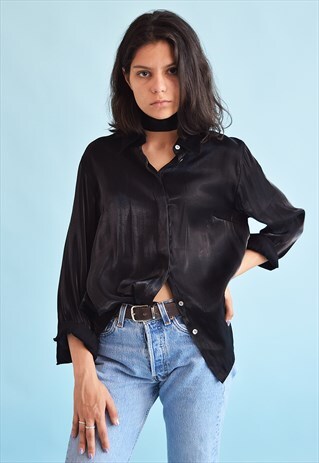 90'S RETRO SHIMMER LOOSE-FITTED GRUNGE SHIRT TOP