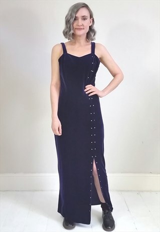 VINTAGE 90'S PURPLE VELVET MAXI STRAP DRESS W/ GEMS