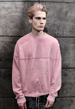 Drop shoulder faded sweatshirt retro stitch top pastel pink
