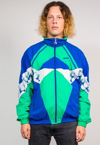 90'S RETRO DIADORA COLOUR BLOCK TRACKSUIT SHELL JACKET