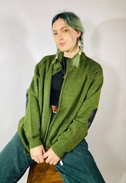 Vintage Size XXL Merino Wool Mix Zip Cardigan in Green