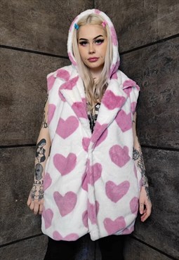 Heart fleece gilet handmade sleeveless hood jacket in pink