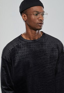 Black Sweatshirt with Animal Print, Stylish Jumper,Minimalis