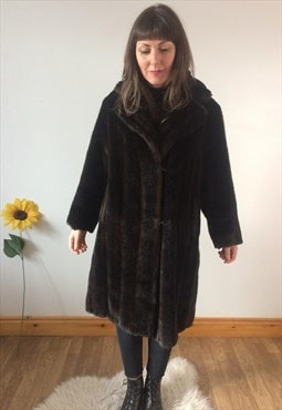 Vintage 70s Midi Black Faux Fur Coat