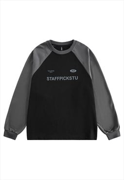 Raglan sweatshirt utility jumper letter print top in grey