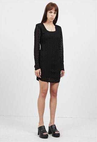 VINTAGE BLACK BOSSE LONG SLEEVE MINI DRESS
