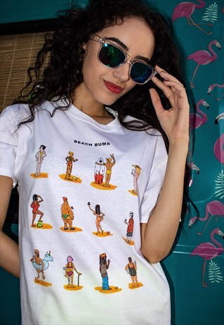 T-SHIRT IN WHITE WITH BEACH BUMS GRAPHIC PRINT