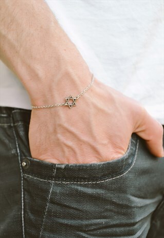 SILVER STAR OF DAVID CHAIN BRACELET FOR MEN GIFT FOR HIM