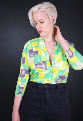 VINTAGE LIME GREEN ABSTRACT SHIRT
