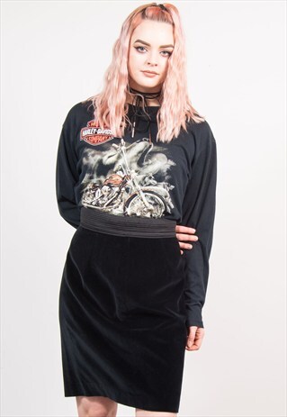 VINTAGE 90'S VELVET BLACK MINI PENCIL SKIRT